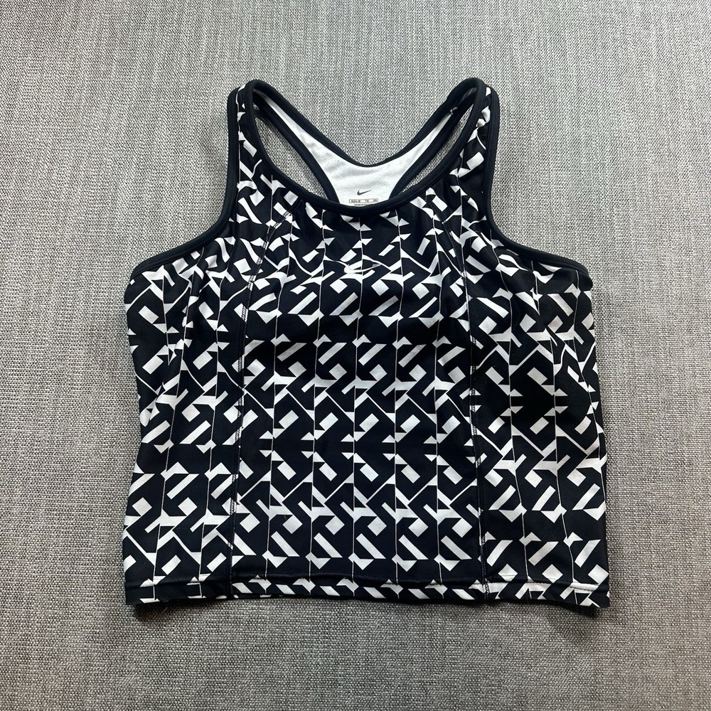 Nike Tank Shirt Womens XL Extra Large Black Striped Dri Fit Back Pockets